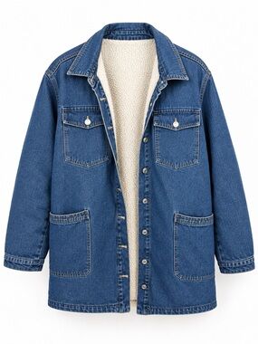 MENGSHENG | Sherpa Lined Denim Jacket Coat | Oversized Blue Jean Jacket | Size L